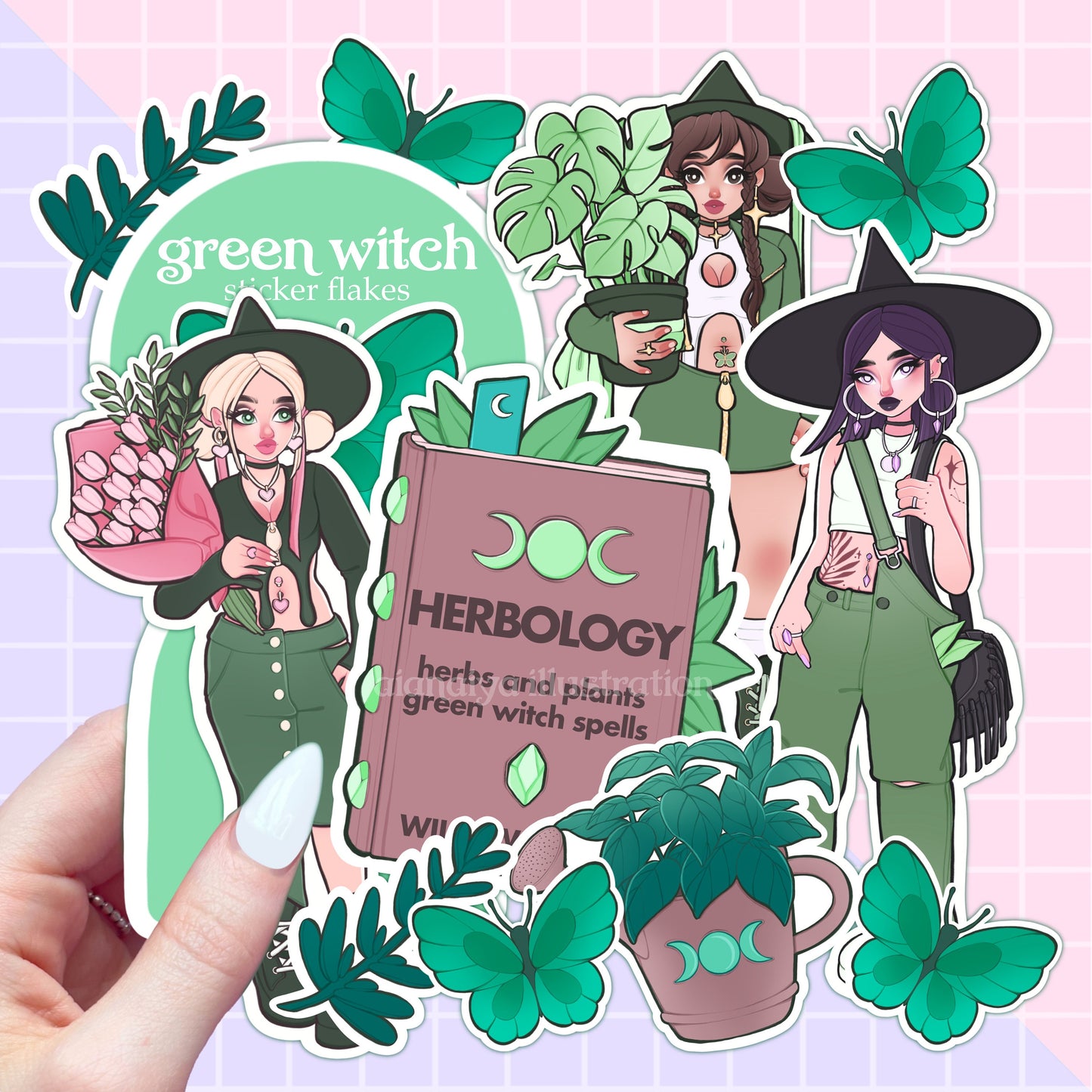 green witch sticker flakes sticker pack