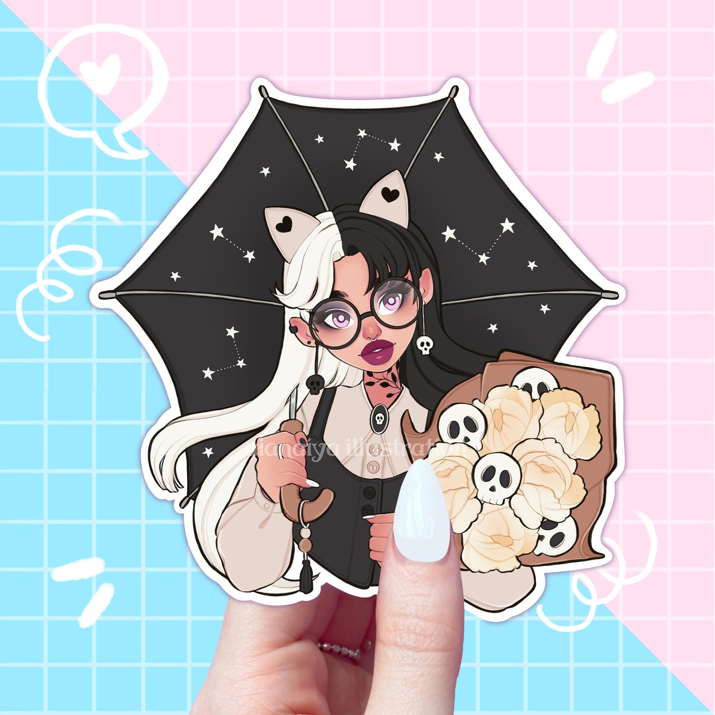 skull cat girl sticker