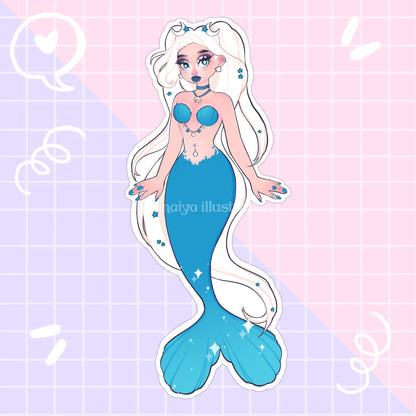 blue moon and stars mermaid sticker