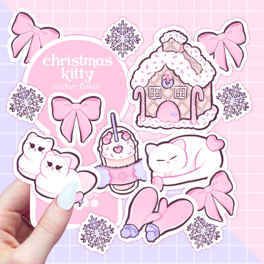 pink christmas kitty sticker flakes sticker pack