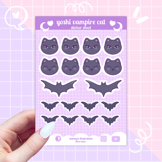 yoshi the vampire cat bat paper sticker sheet