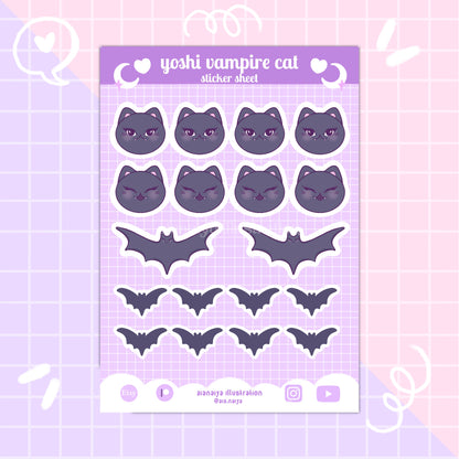 yoshi the vampire cat bat paper sticker sheet