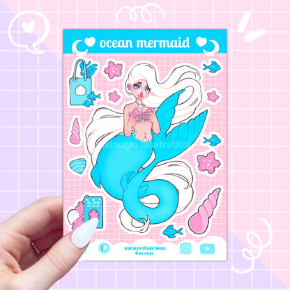 ocean mermaid pink vinyl sticker sheet