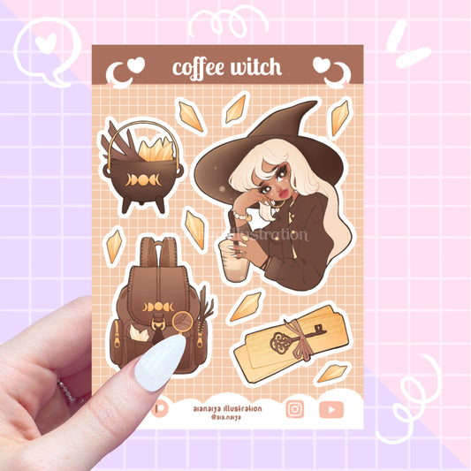 brown coffee witch vinyl sticker sheet