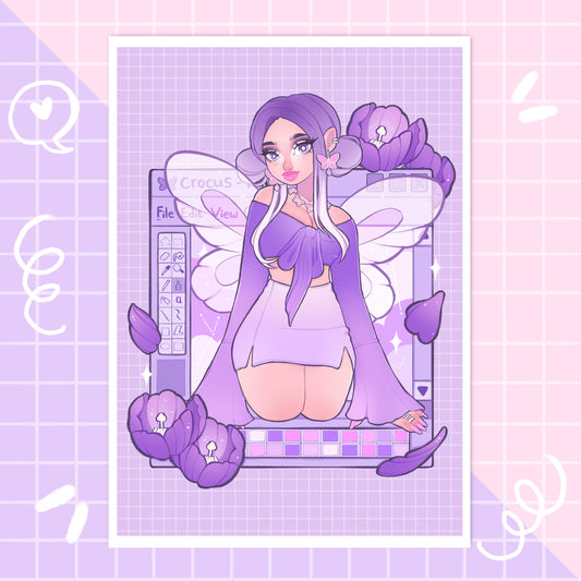 purple crocus fairy wall art print