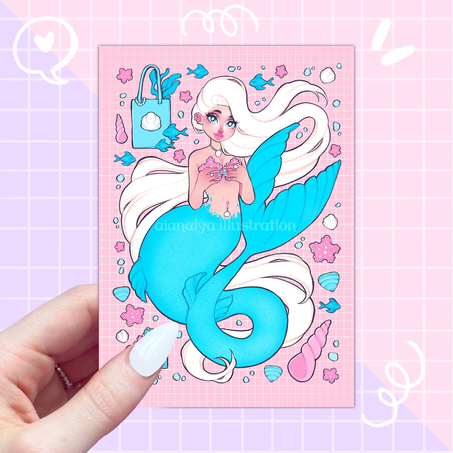 blue + pink postcard ocean trinkets mermaid